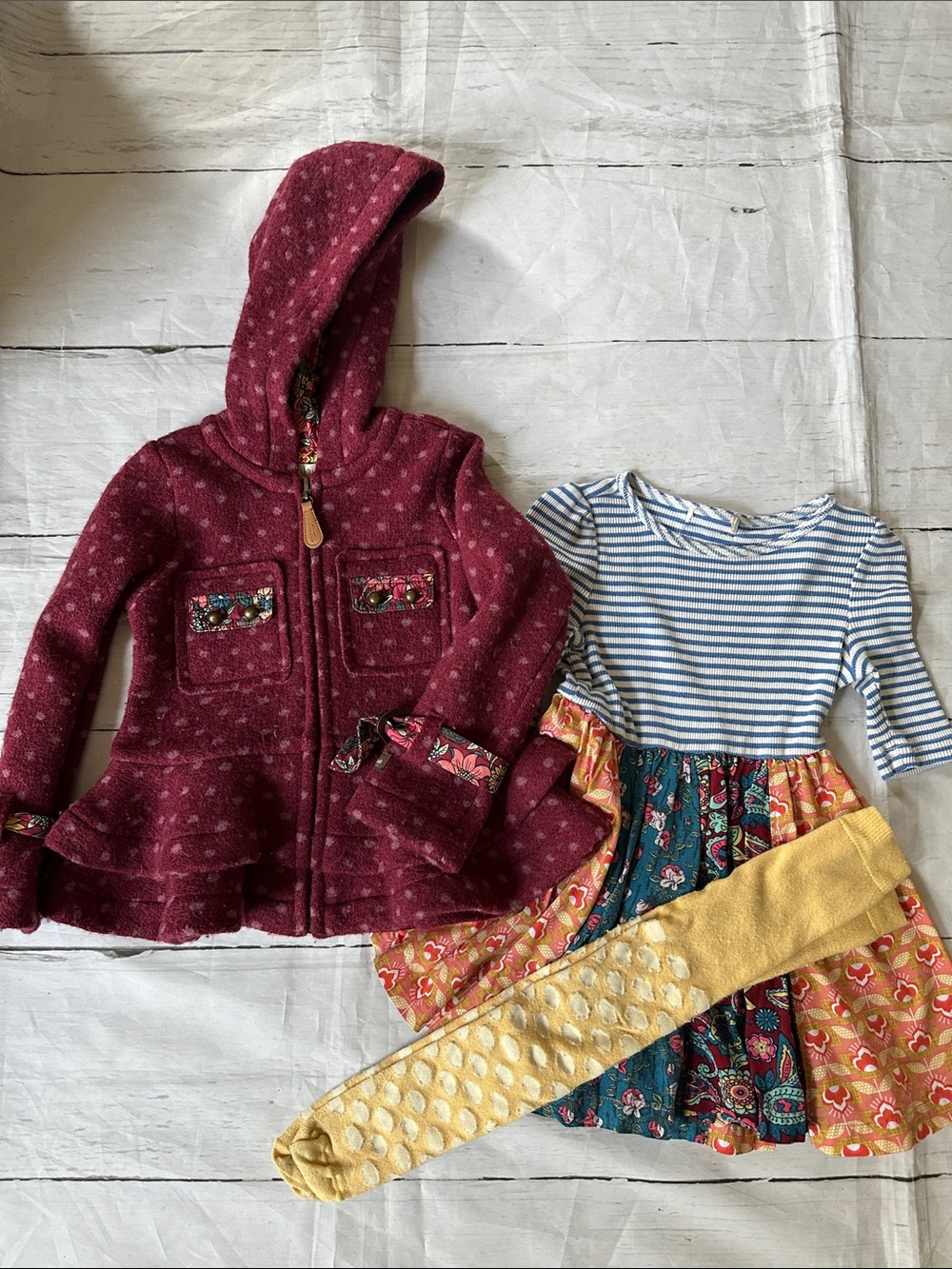 Matilda Jane Burgundy Hood Peplum Jacket with Floral Trim striped dress tights 2